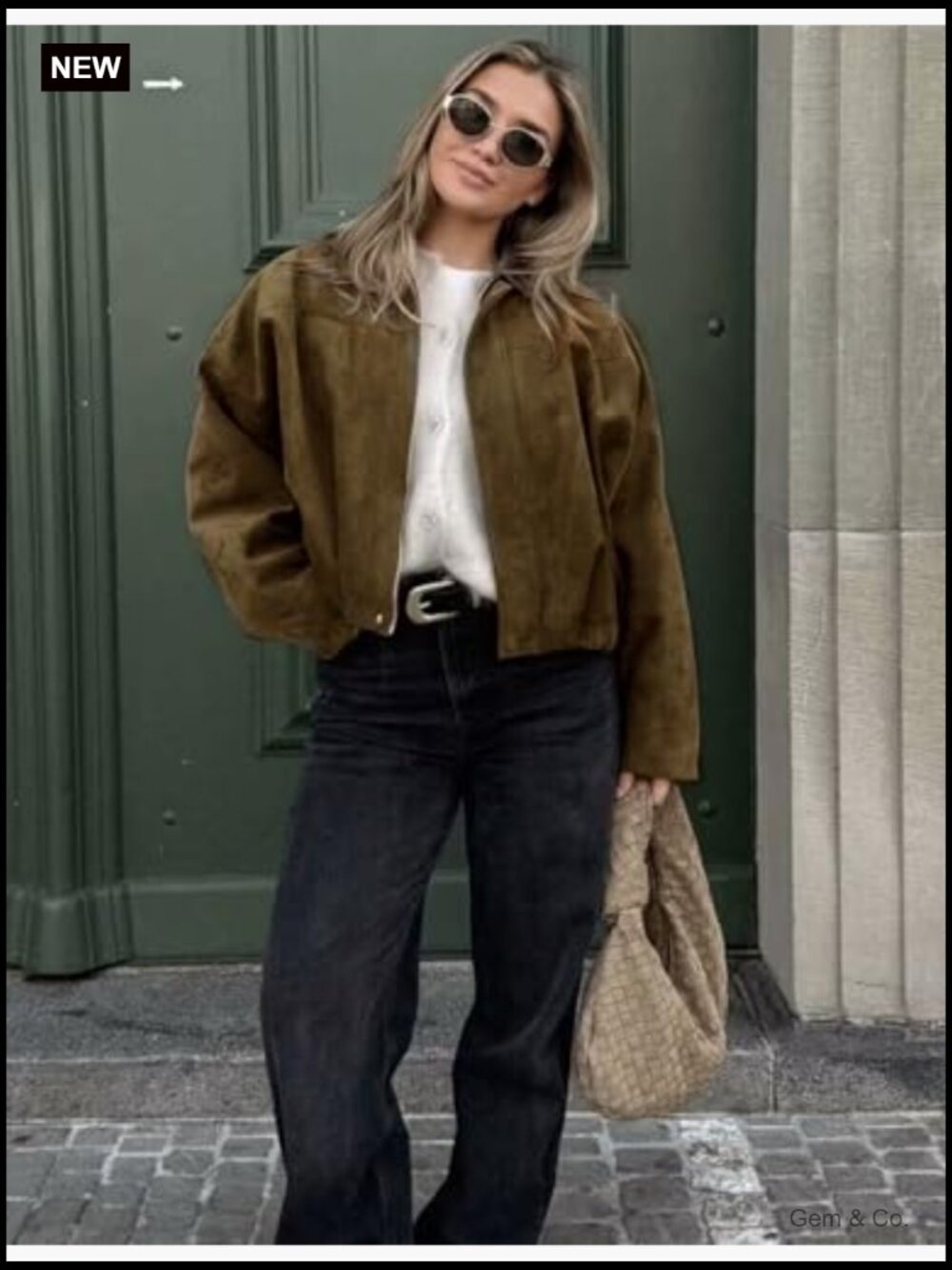 Oversized Faux Suede Bomber Jacket Cropped Zip Up Streetwear - Picture 4 of 7